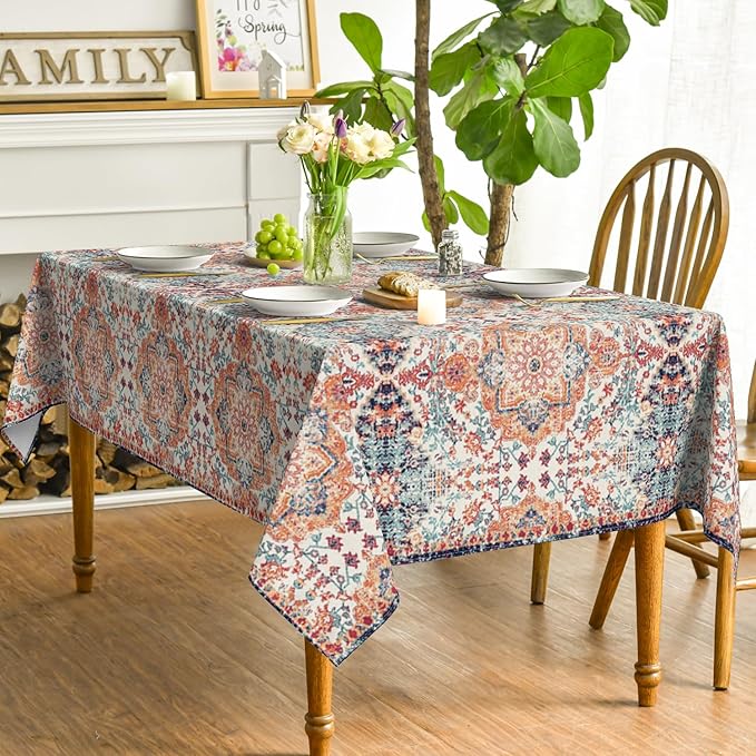 Horaldaily Boho Bohemia Style Tablecloth 60x140 Inch Rectangular, Vintage Country Rustic Farmhouse Magical Fall Orange Washable Seasonal Table Cover for Party Picnic Dinner Decor