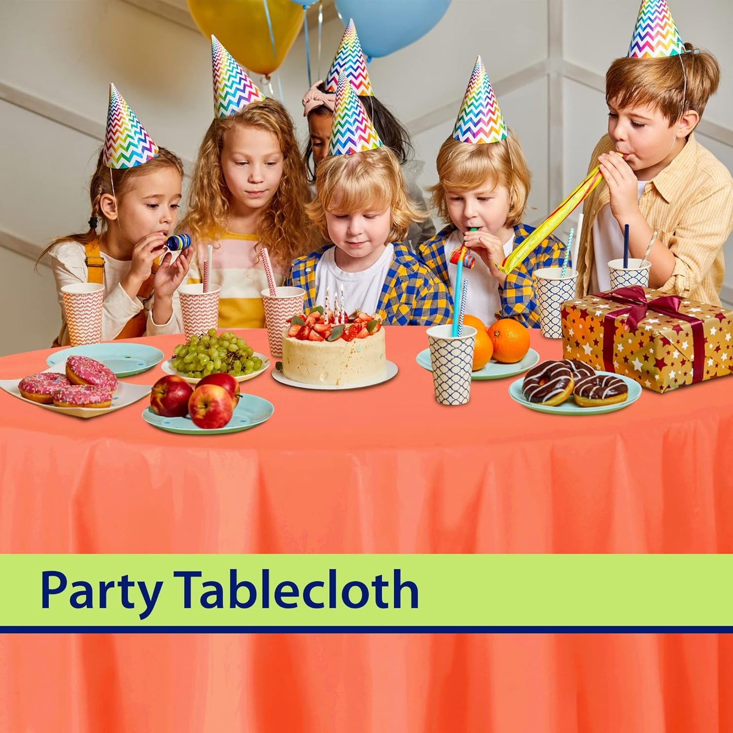 Party Dimensions Orange Tablecloths - Plastic for Round Tables, 84" (12 Pack) Premium Disposable Table Covers for Parties & Weddings, Indoors/Outdoors