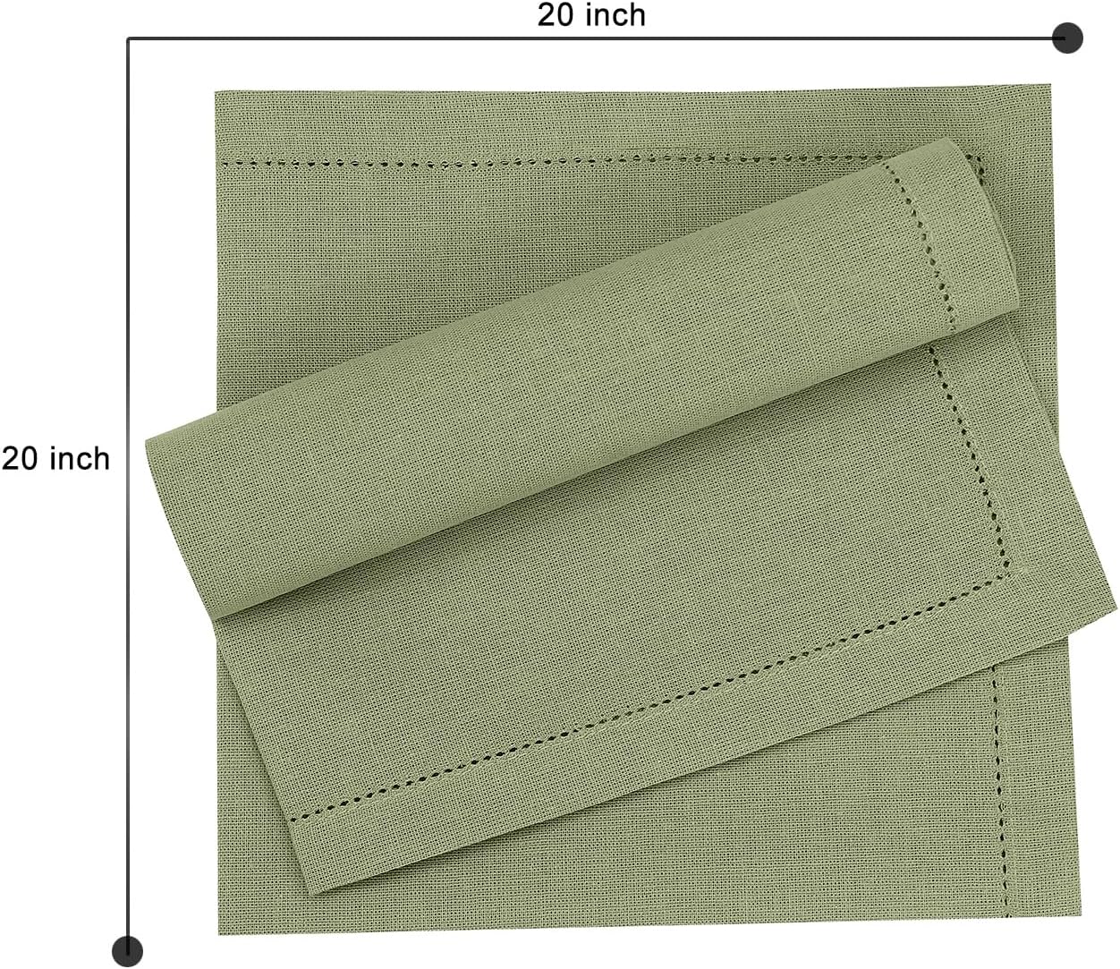 Ruvanti Premium Linen Napkins Set of 4-20x20 Inch, Classic Hemstitch, Mitered Corner Cloth Napkins ‎‎- Soft, Elegant Dinner Napkins Cloth Washable for Weddings, Parties, Everyday Use - Olive