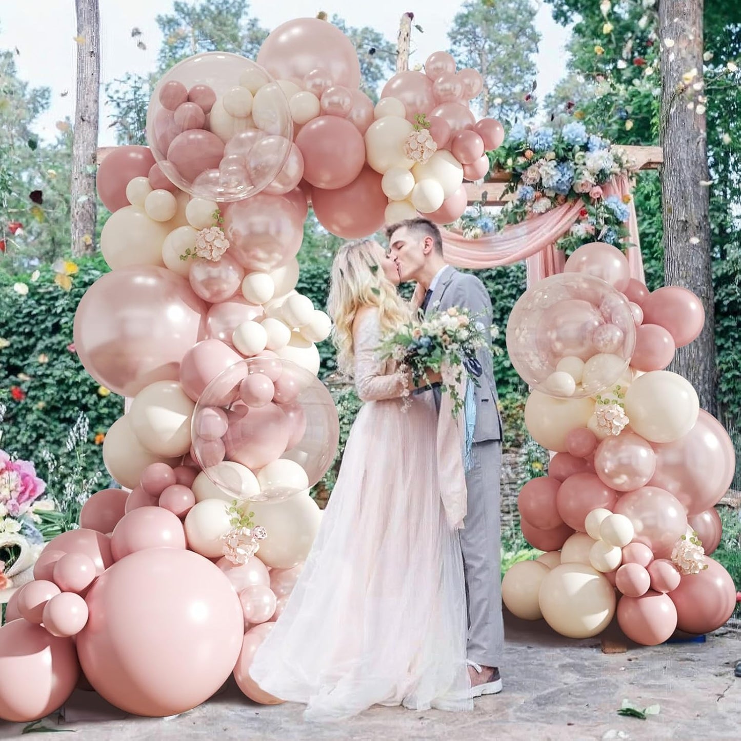 Dusty Pink Balloon Arch Kit,Double Stuffed Pearl White Balloon Garland Kit for Wedding Birthday Baby Shower Gender Reveal Bridal Engagements Decorations