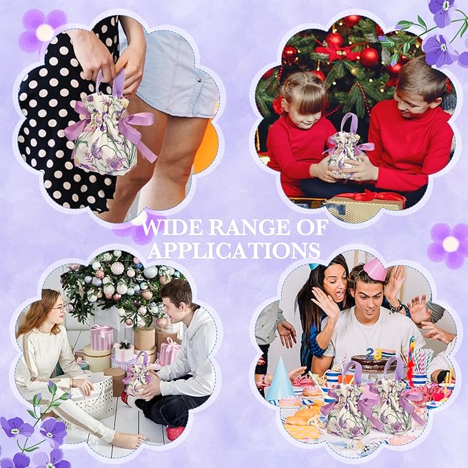 Liobelon 8 Pieces Floral Mini Gift Bags with Handles 14x9.5x6cm/5.5x3.7x2.3inch Canvas Candy Bag Tea Party Favor Bags for Party, Wedding, Bridal Shower, Valentine's Day, Mother's Day Jewelry Bag