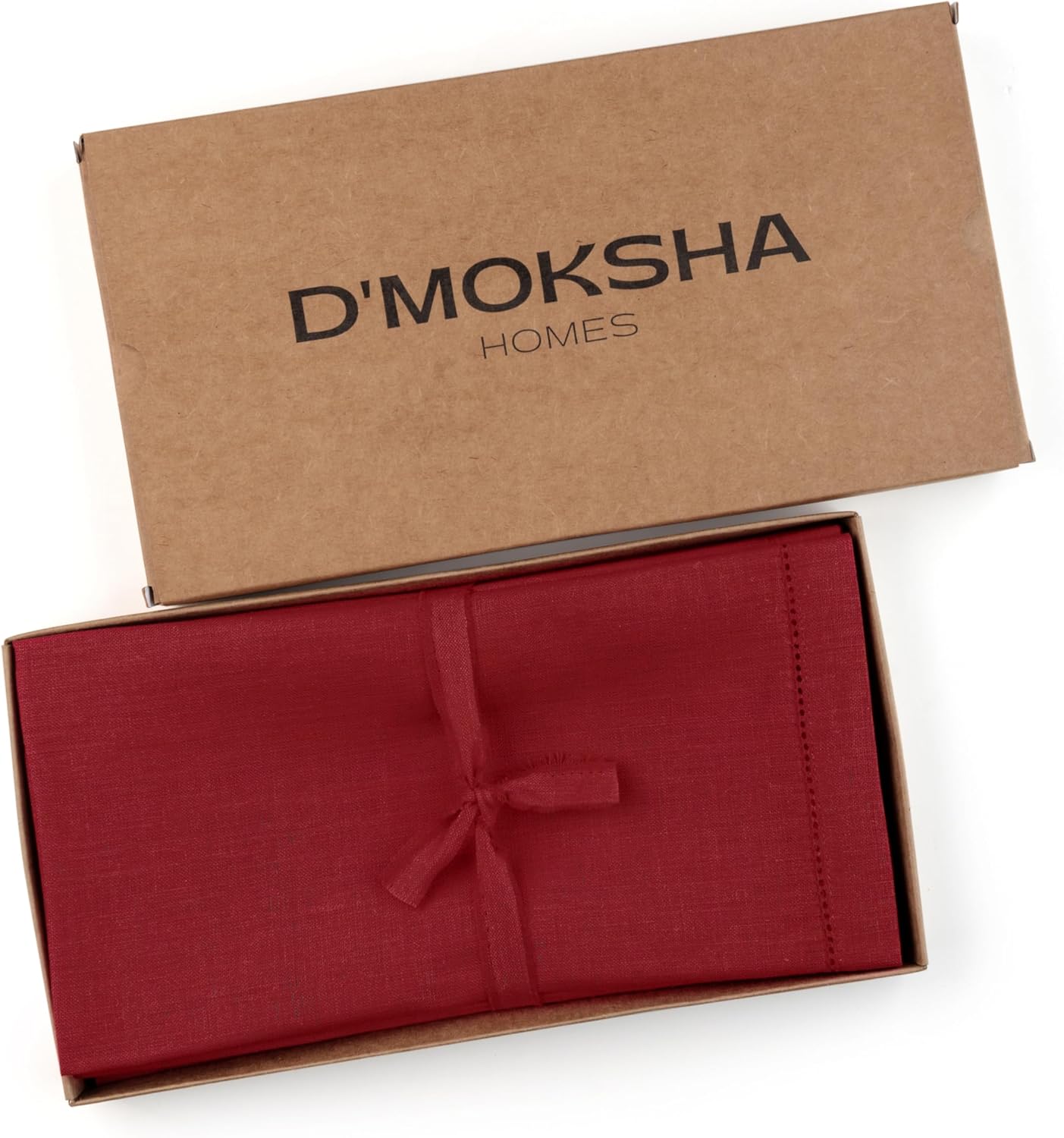 D'Moksha Homes Red Linen Napkins Set of 4 - Classic Hemstitch 100% Pure Linen Hemstitch Dinner Napkins 20 x 20 Inch for Fall, Autumn and Halloween - Handcrafted and Machine Washable