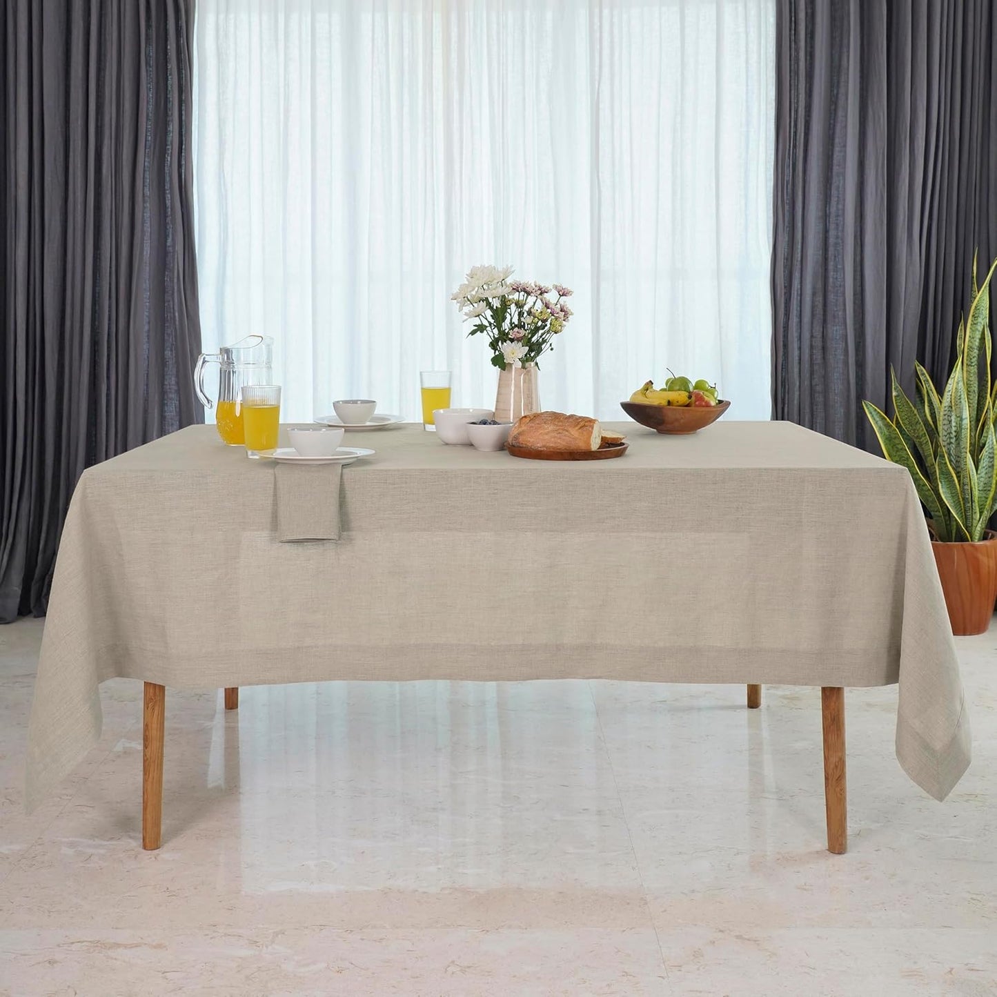 D'Moksha Homes Natural Linen Tablecloth 60 x 140 Inch - 100% Pure Linen Tablecloth for Rectangle Tables - Machine Washable Table Cloth for Fall, Autumn and Halloween