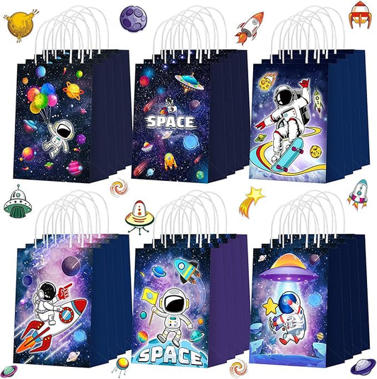 Outus 24 Pcs Space Party Favors Bags Galaxy Gift Bags Space Paper Goodie Bags Astronaut Party Favors Planet Starry Sky Candy Treat Bags for Kids Astronaut Science Themed Birthday Party Supplies