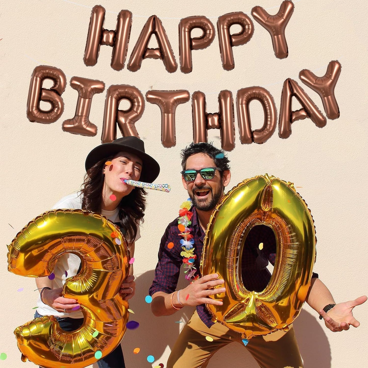 TONIFUL Chocolate Happy Birthday Balloons Banner 16 Inch Mylar Foil Letters Brown Birthday Sign Bunting Reusable for Girls Boys Kids & Adults for Thanksgiving Birthday Decorations and Party Supplies