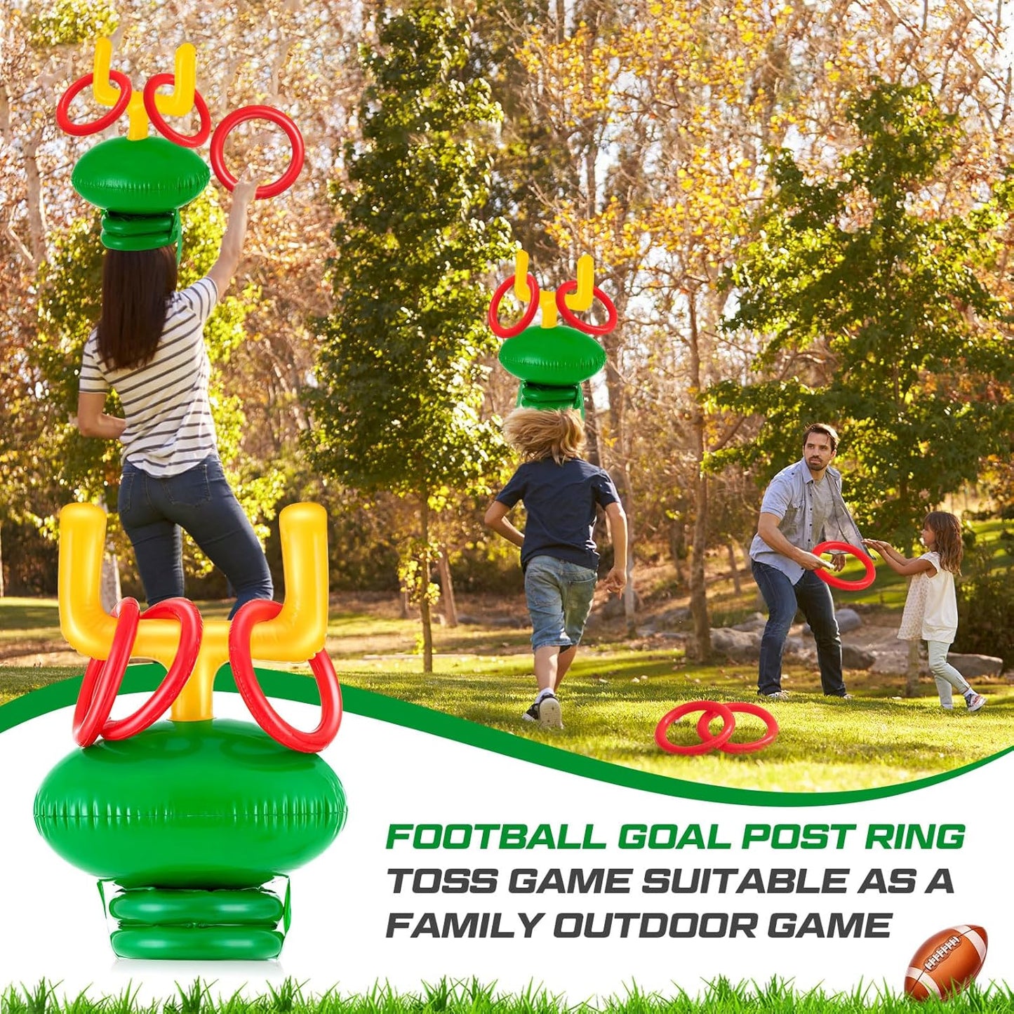 Civaner 2 Set Inflatable Post Ring Toss Football Goal Post Game Include 2 Pieces Hat 6 Pieces Toss Ring for Football Party(Classic Style)