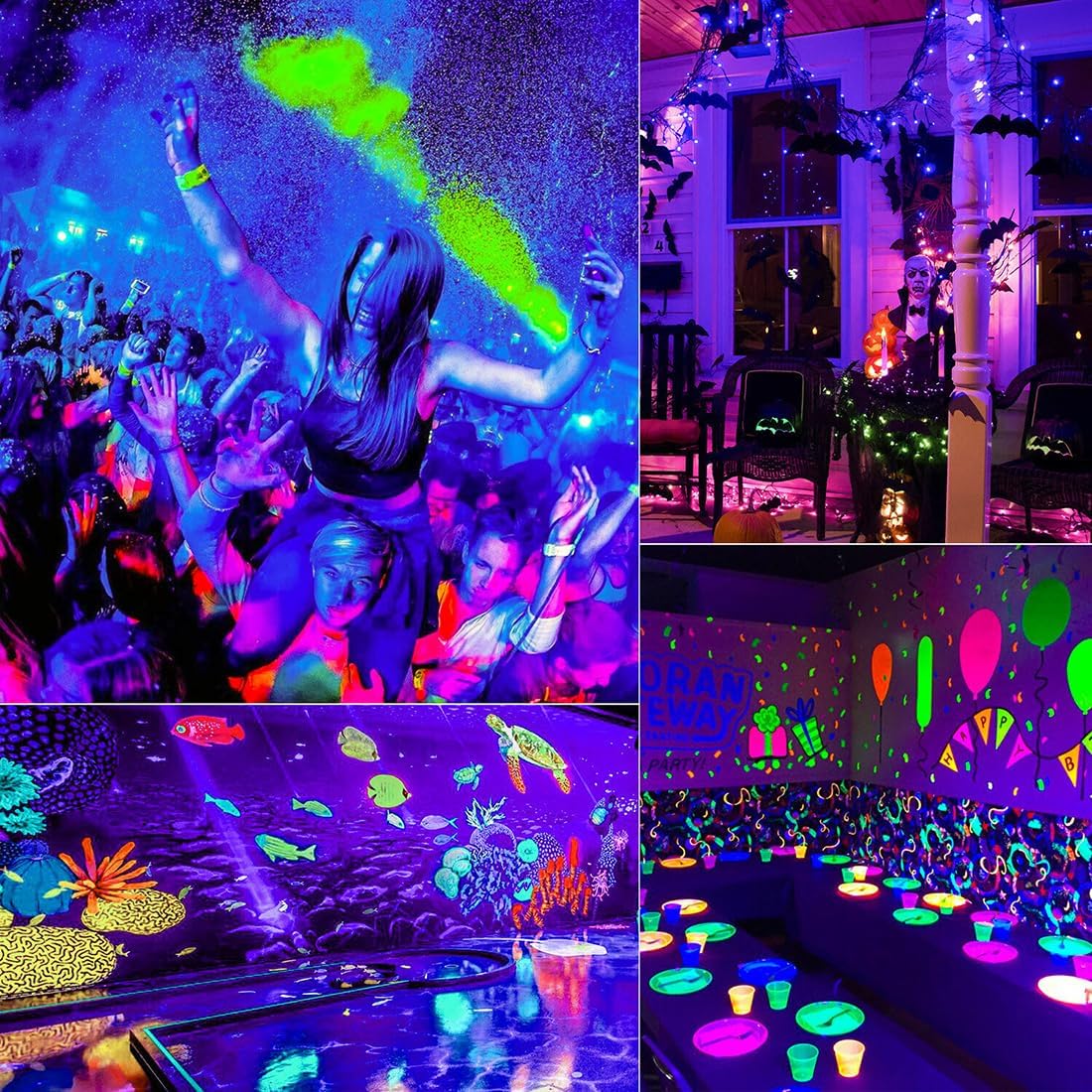 MELPO Black Light 80W Blacklight Flood Light Outdoor for Glow Party, Halloween Decoration, Body Paint, Fluorescent Poster, Stage Lighting，Neon Glow, IP66, US-Plug-Switch-5.9Ft Cord(4 Pack)