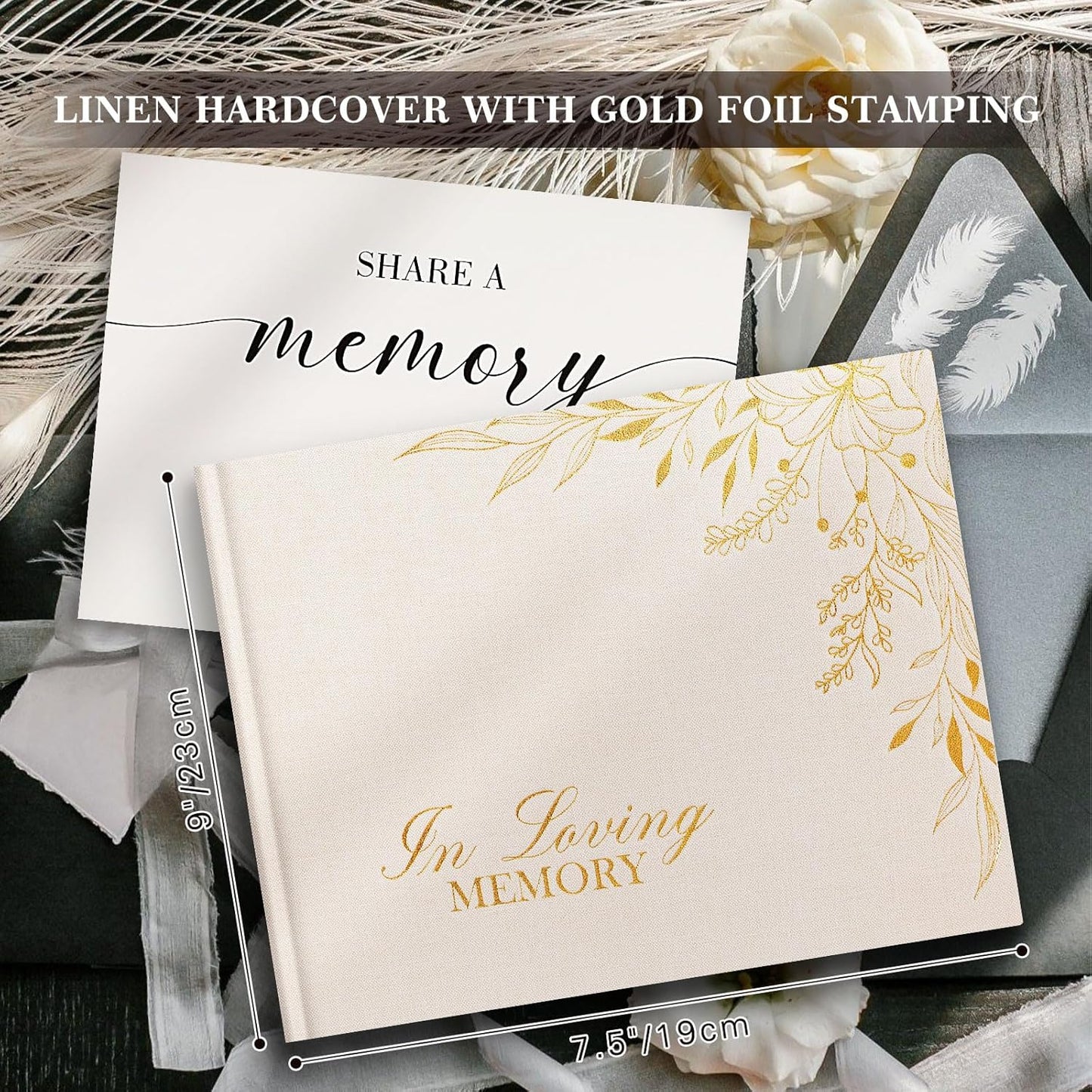 Lanpn Funeral Guest Book for Memorial Service, Linen in Loving Memory Registry Guest Book, Funeral Favors Sign in Books for Guests Celebration of Life Memory Book for Funeral with Table Sign, Beige
