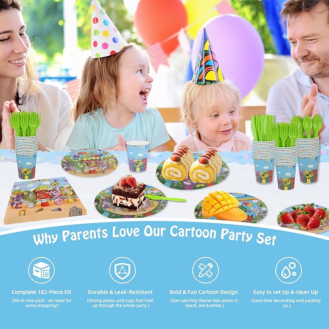 229 PCS Birthday Party Supplies Set – Complete Birthday Decorations with Balloons, Banner, Tablecloth, Cake Toppers, Stickers & Backdrop – Fun Decorations for Kids & Fans