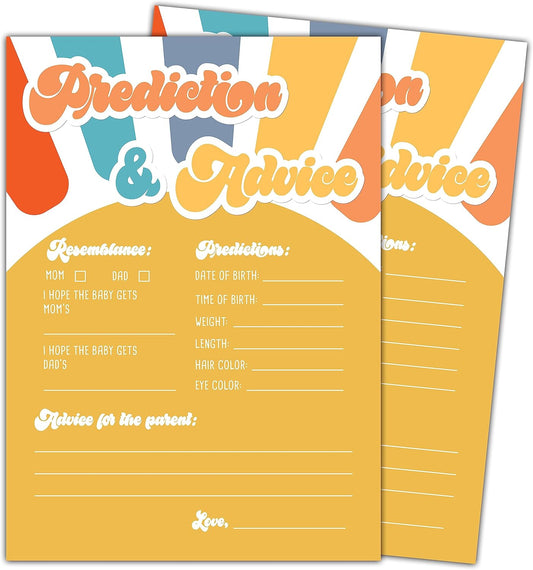 Boho Sunshine Baby Shower Games for Boy, 30 Baby Predictions and Advice Cards, Gender Reveal Party Supplies Favors (5"x7") -A02