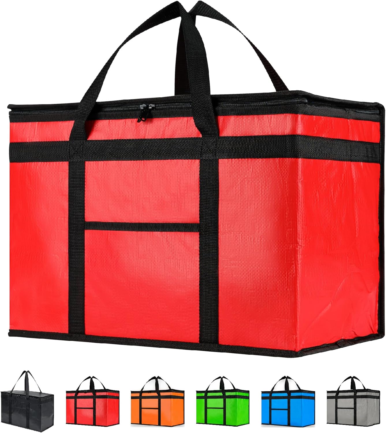 Durable XXL PRO Insulated Cooler Bag and Food Warmer for Delivery & Grocery Shopping with Zippered Top, Red Commercial Grade (1 Pack)