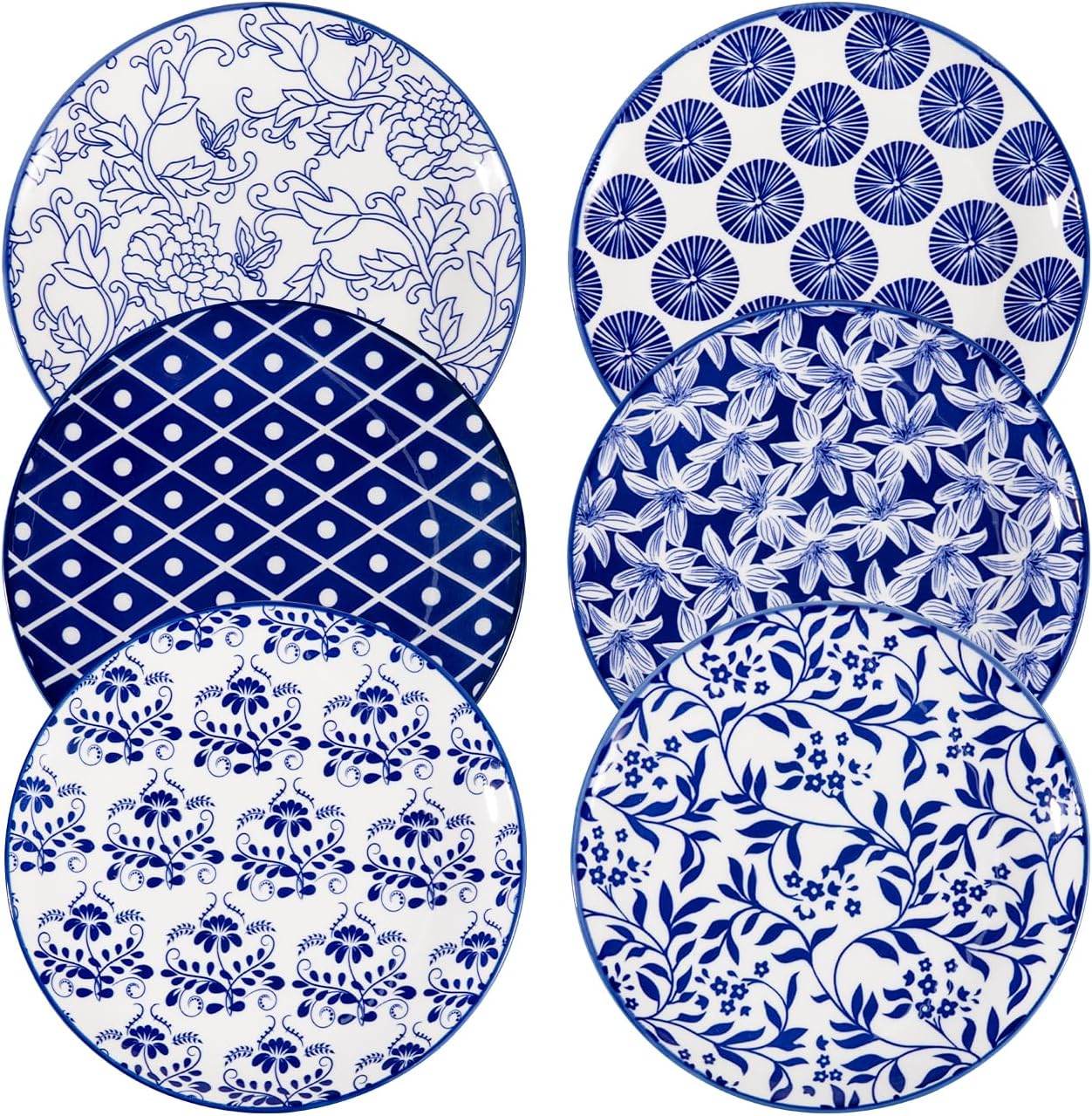 Sweejar Ceramic Dinner Plates Set, 8 Inch Porcelain Dessert Plates, Microwave & Dishwasher Safe Cake Plate for Salad, Pasta, Meat Steak, Set of 6(Vintage Blue)