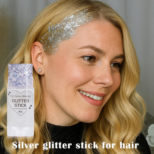 Silver Hair Glitter Stick, Chunky Sequins Body Face Glitter for Kids,Rave Music Festival Singer Concert Outfits for Women,Waterproof Halloween Shimmer Accessories for Parties & Events