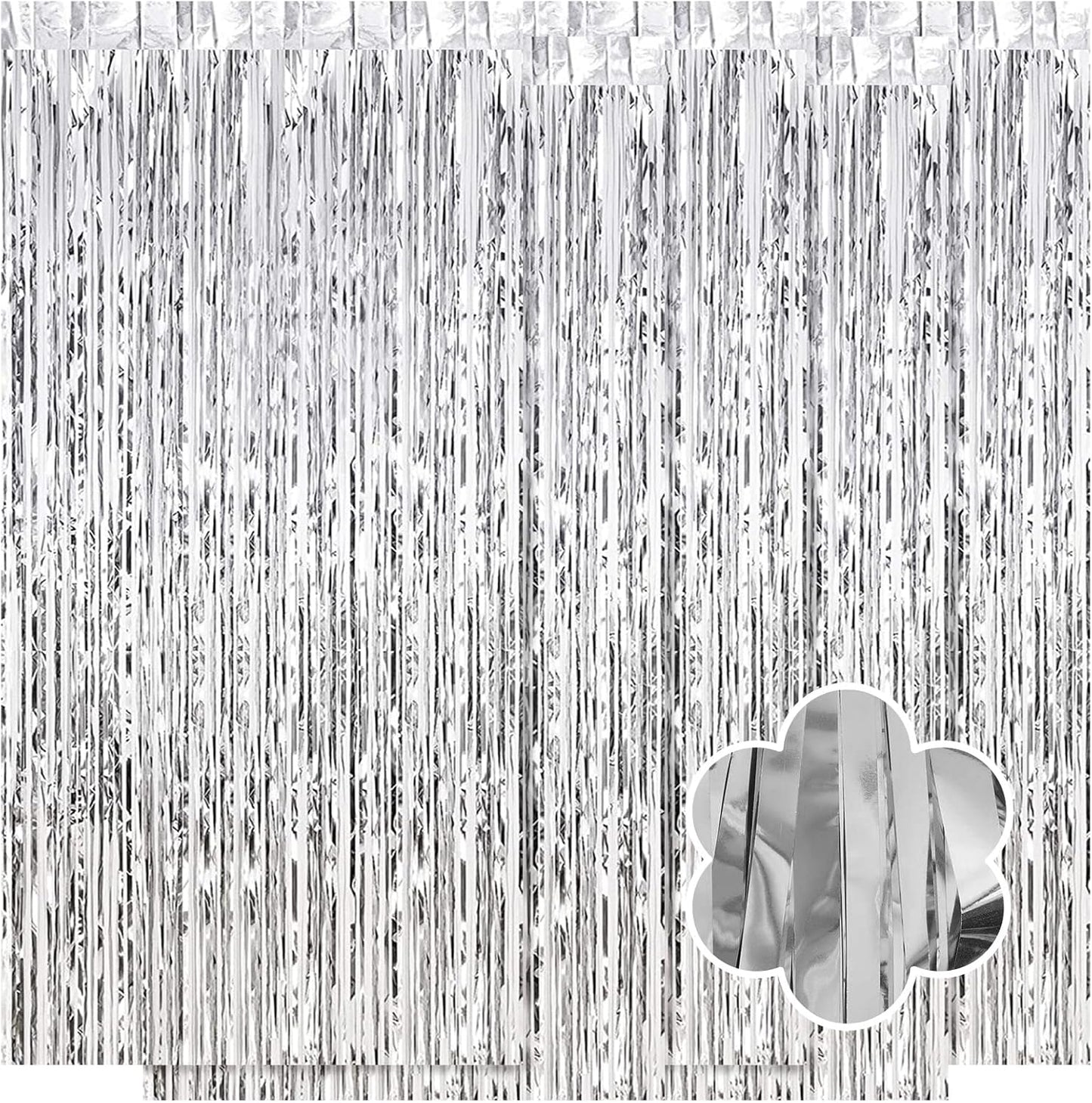 5 Pack Silver Foil Curtain Backdrop 3.2ft x 9.8ft Metallic Tinsel Foil Fringe Curtains Streamer Photo Booth Backdrop for Birthday Party Engagement Bachelorette Party Decorations (Silver)