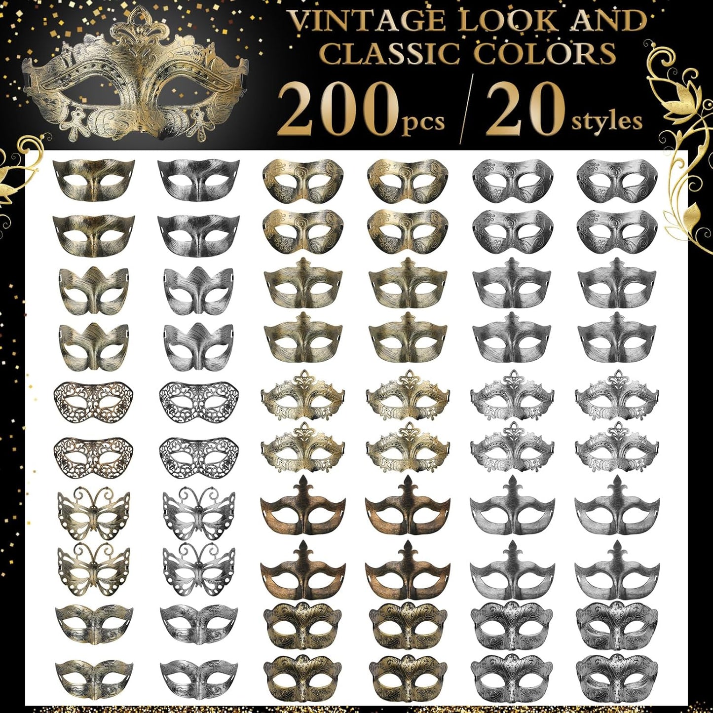 Lenwen Masquerade Mask Bulk Vintage Antique Mask for Women Men Adult Masquerade Eyemask for Party Cosplay