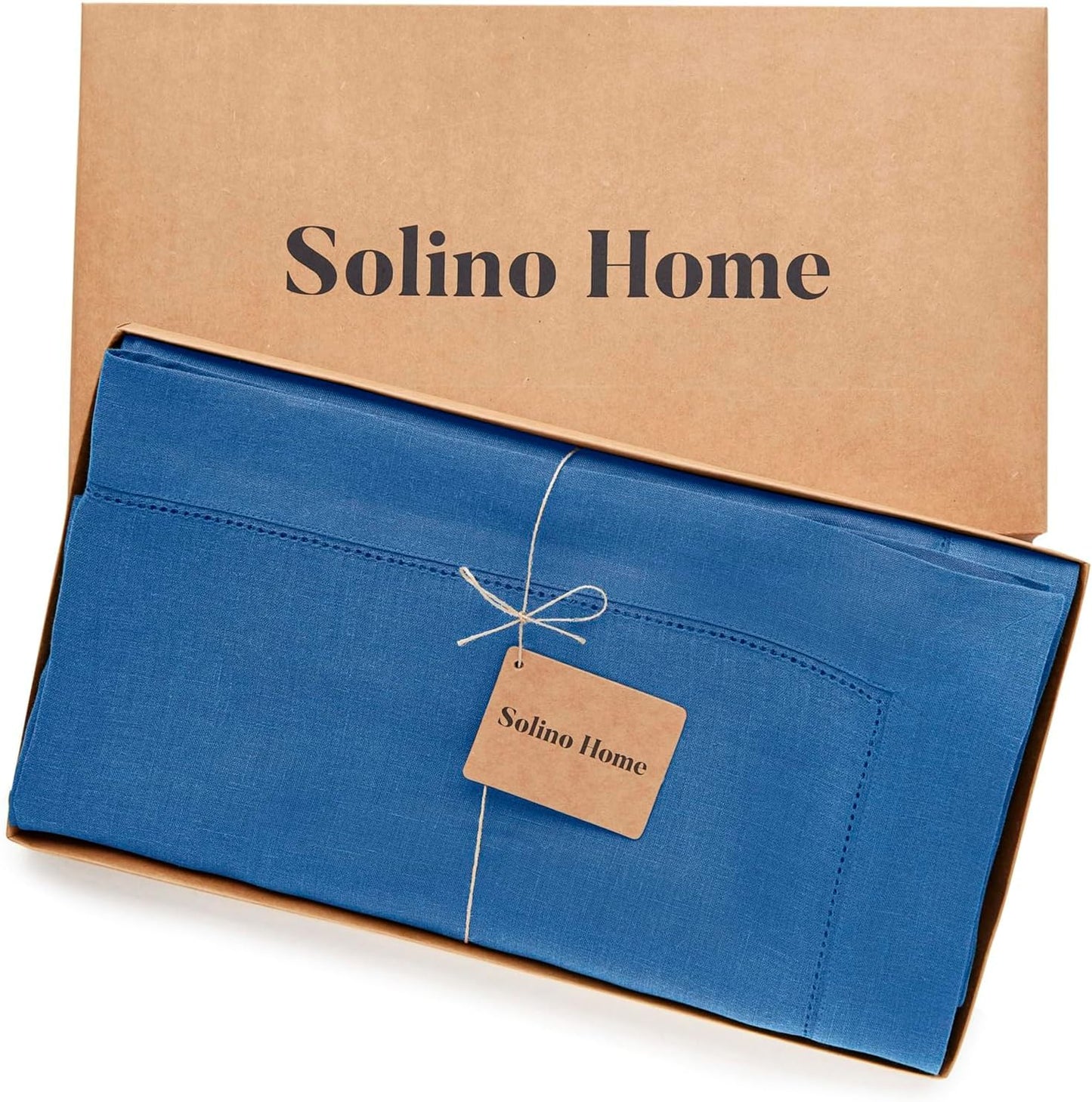 Solino Home Linen Indigo Blue Tablecloth 60 x 156 Inch - Classic Hemstitch, 100% Pure Linen Rectangular Tablecloth - Machine Washable Table Cloth for Fall, Autumn
