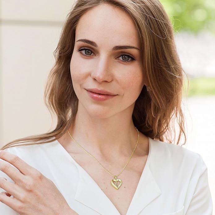TURANDOSS Valentines Day Gifts for Kids Teen Girls - Heart Initial Necklaces, Dainty 14K Gold Plated CZ Heart Letter A-Z Pendant Necklace Trendy Jewelry Valentines Day Gifts for Wife Girlfriend