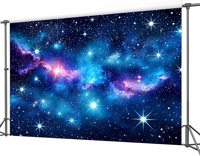 Homewelle Galaxy Stars Starry Night Sky Backdrop 7Wx5H Feet Polyester Fabric Blue Purple Outer Space Universe Nebula Fantasy Decoration Cosmic for Boy Kids Photography Background Photo Shoot Props