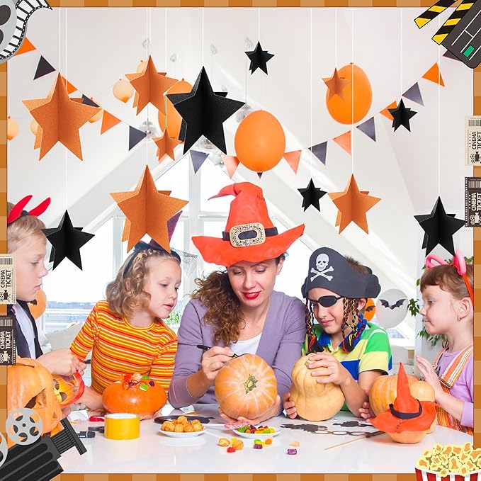 70 Pcs Orange and Black Star Centerpieces Halloween Party Birthday Graduation Decorations 3D 2025 Table Decor 3 Sizes 8" 5" 3" Citrus Thanksgiving Trick or Treat Spooky Ghost Party Bar Decoration