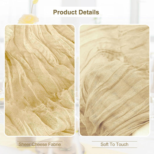 10 Pack Beige Cheesecloth Table Runner 35x120 Inch 10Ft Rustic Gauze Cheese Cloth Table Runner Sheer Cheesecloth Table Runners for Wedding Party Bridal Shower Decoration
