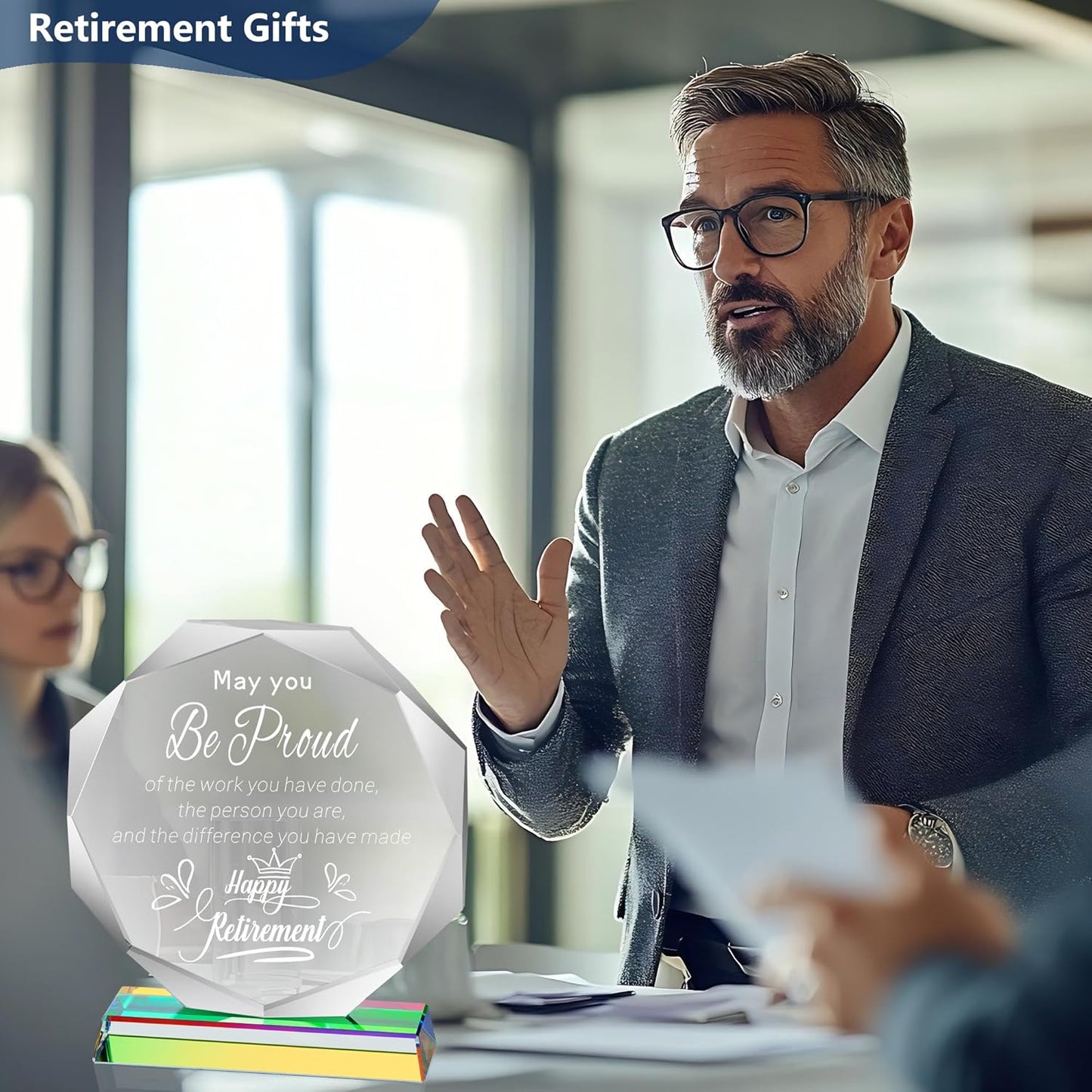 2025 Retirement Gifts for Women Men Crystal Plaque, Going Away Gifts for Coworker Best Congratulations Retired Gifts Boss Leaving Presents for Teacher Friend