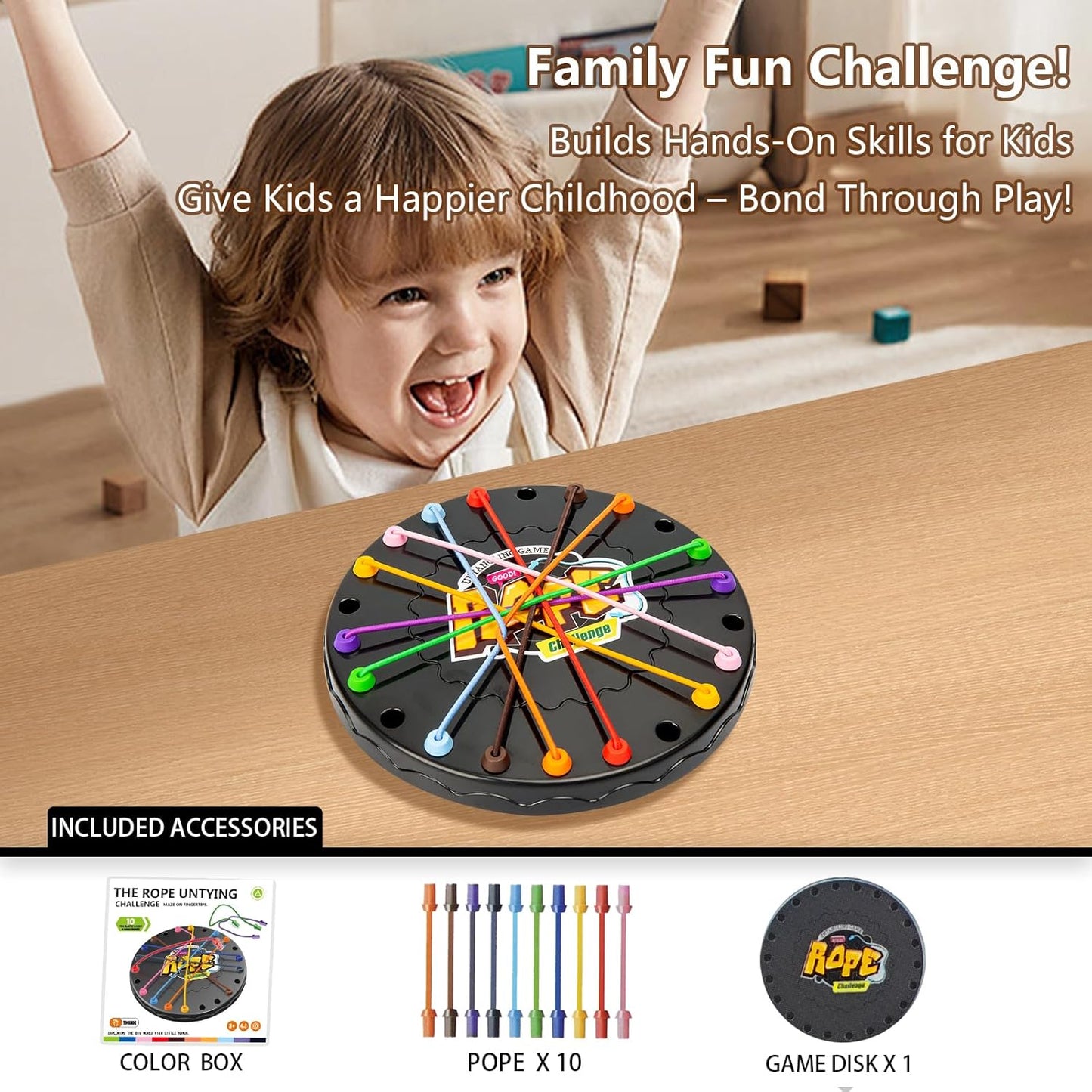 Rope Untangling Puzzle Game, Mini Travel Size Educational Strategy Board Game for Kids & Adults, Family Travel Party Games with Multi-Level Challenges, Gifts for All Ages（Manual on Box）