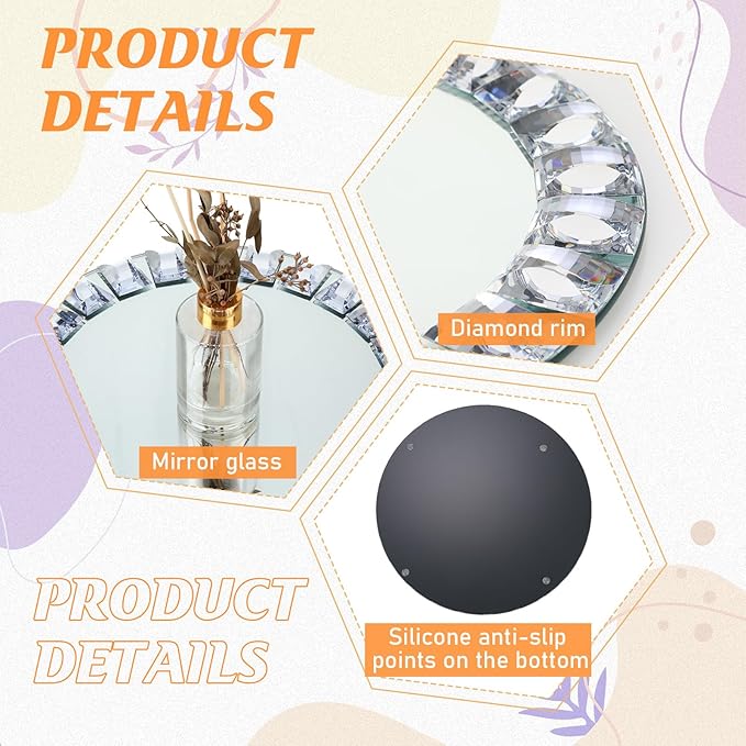 Suclain 12 Pcs Mirrored Glass Charger Plates 13 Inch Silver Mirror Plates Round Chargers for Dinner with Diamond Rim Settings for Wedding Birthday Party Events (Square Diamond Rim)