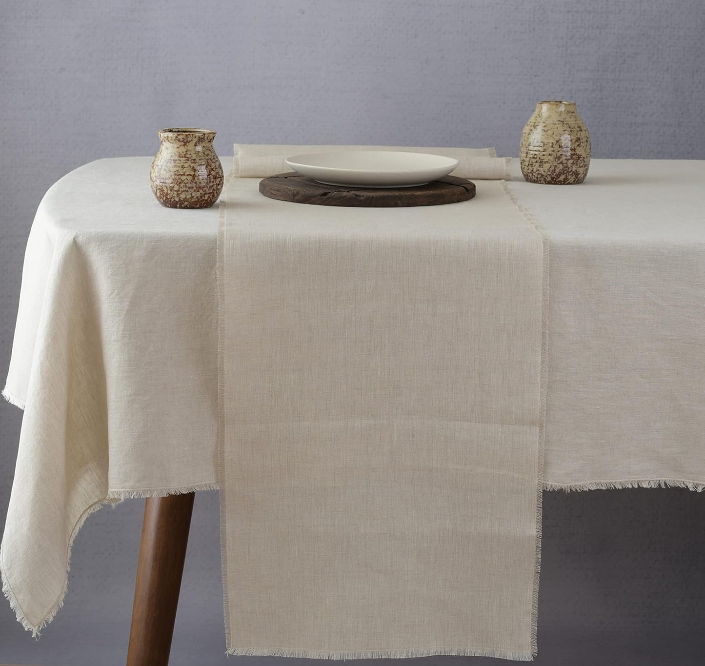 Linen Table Runner with Fringe- 14x108 Inch Natural, 100% Pure Linen Table Runner for Wedding, Party, Easter, Thanksgiving, Spring, Easter, Summer, Wedding – Machine Washable, Handmade