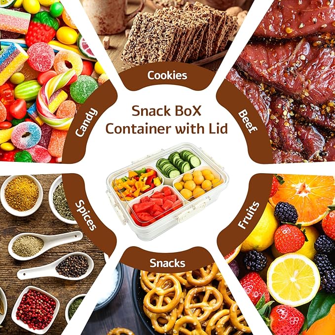 Small Snackle Box Container with Lid,Travel Charcuterie Box with Handle - Organizer for Candy, Fruit, Nuts, Veggies, Snacks,Beach Snack Box Containers,Portable Lunch Box-2Pack