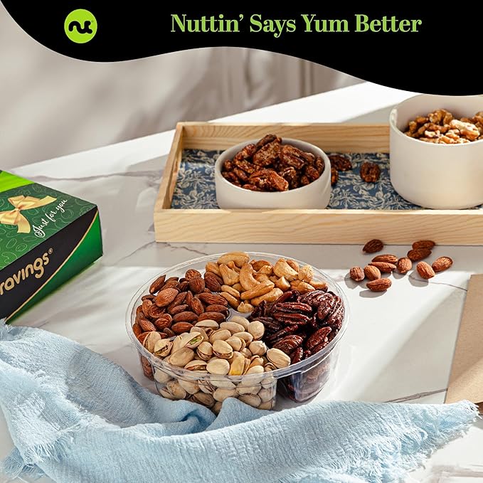 NUT CRAVINGS - Halloween Treats For Adults Mixed Nuts Gift Basket in Green Gold Box (4 Assortments) Holiday Xmas Christmas Food Arrangement, Healthy Snack Care Package, Food Assortments