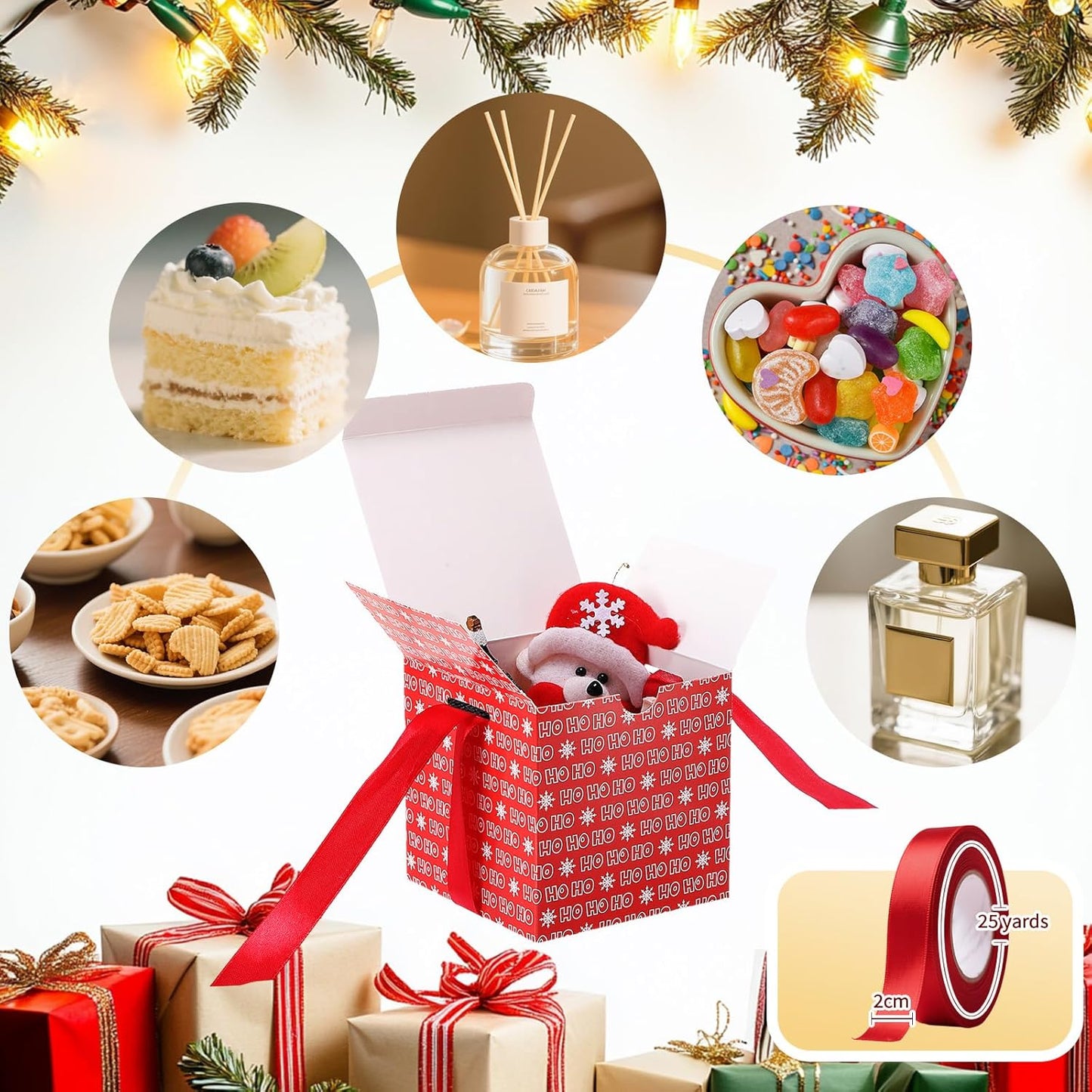 Dispowreath 48 Pcs 4x4x4 Christmas Gift Boxes with Ribbon Xmas Small Box with Lids Treat Boxes for Gift Wrapping Ornaments Wedding Holiday Birthday Party Favor(HO)