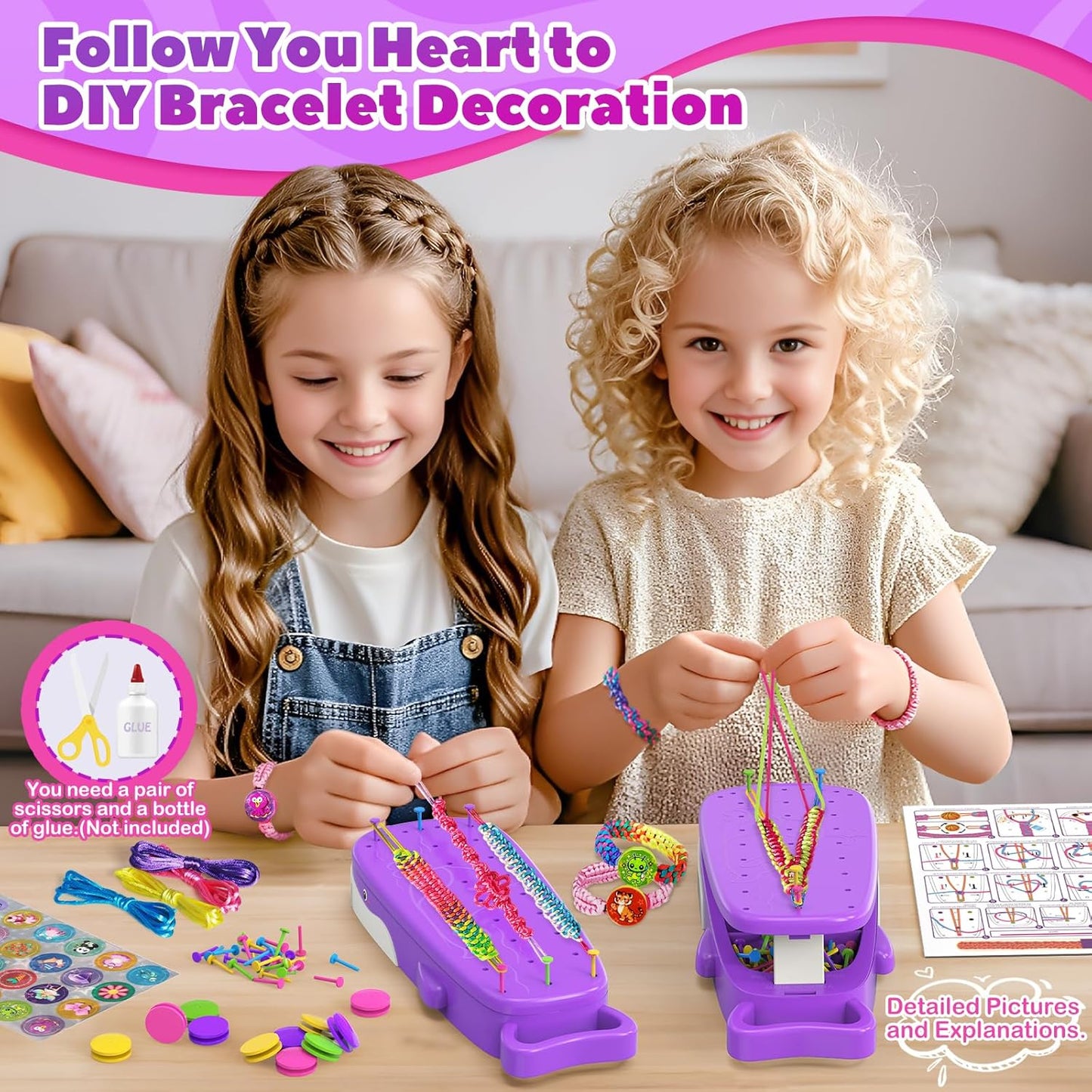 Euclidean Cube Friendship Bracelet Making Kit for Girls, Purple Whale Shaped Jewelry Making Kit for Girls Ages 8-12, DIY Arts and Crafts String Maker Tool, 7 8 9 10 11 12 Years Old Girl Birthday Gift