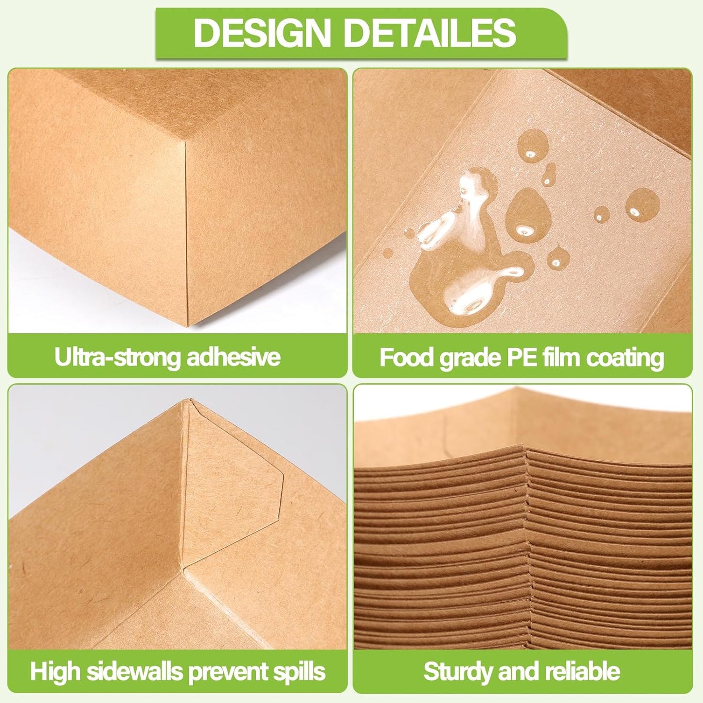 100 Pack 3lb Heavy Duty Kraft Leak Proof Paper Food Boats Disposable Nacho Trays Takeout Trays for Chips, Hot Dogs, Popcorn, Snacks, BBQ, Party, Picnic, Wedding