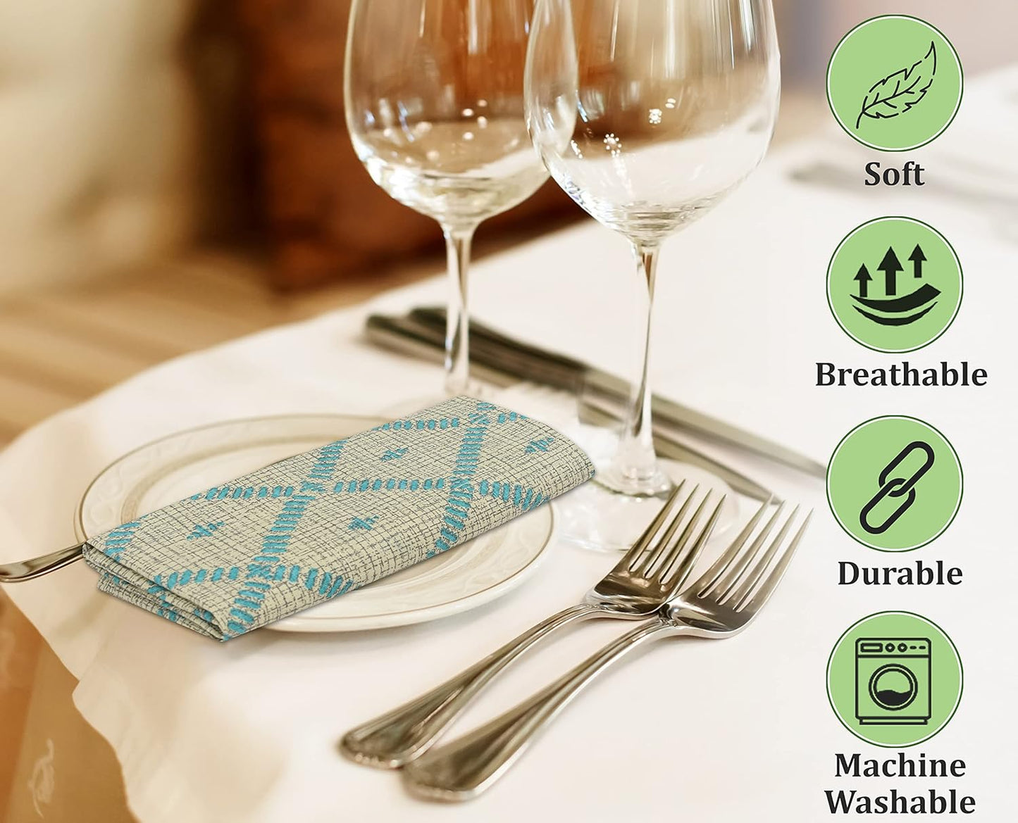 RUVANTI Cloth Napkins Set of 12 Cotton 100%, 18x18 Inches Napkins Cloth Washable, Soft, Absorbent. Cotton Napkins for Parties, Christmas, Thanksgiving, Weddings, Dinner Napkins Cloth - Linear