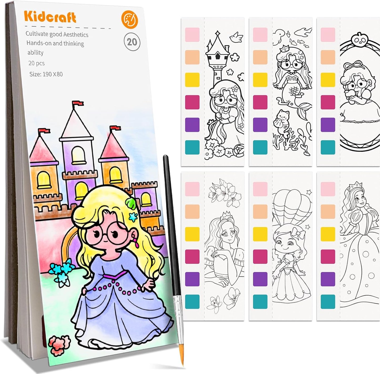 Paint with Water Coloring Books for Kids, Princess Pocket Mess Free Watercolor Painting Kit, Water Color Paint Set Arts and Crafts Gift for Girls Ages 4 5 6 7 8+, Travel Activity Toy