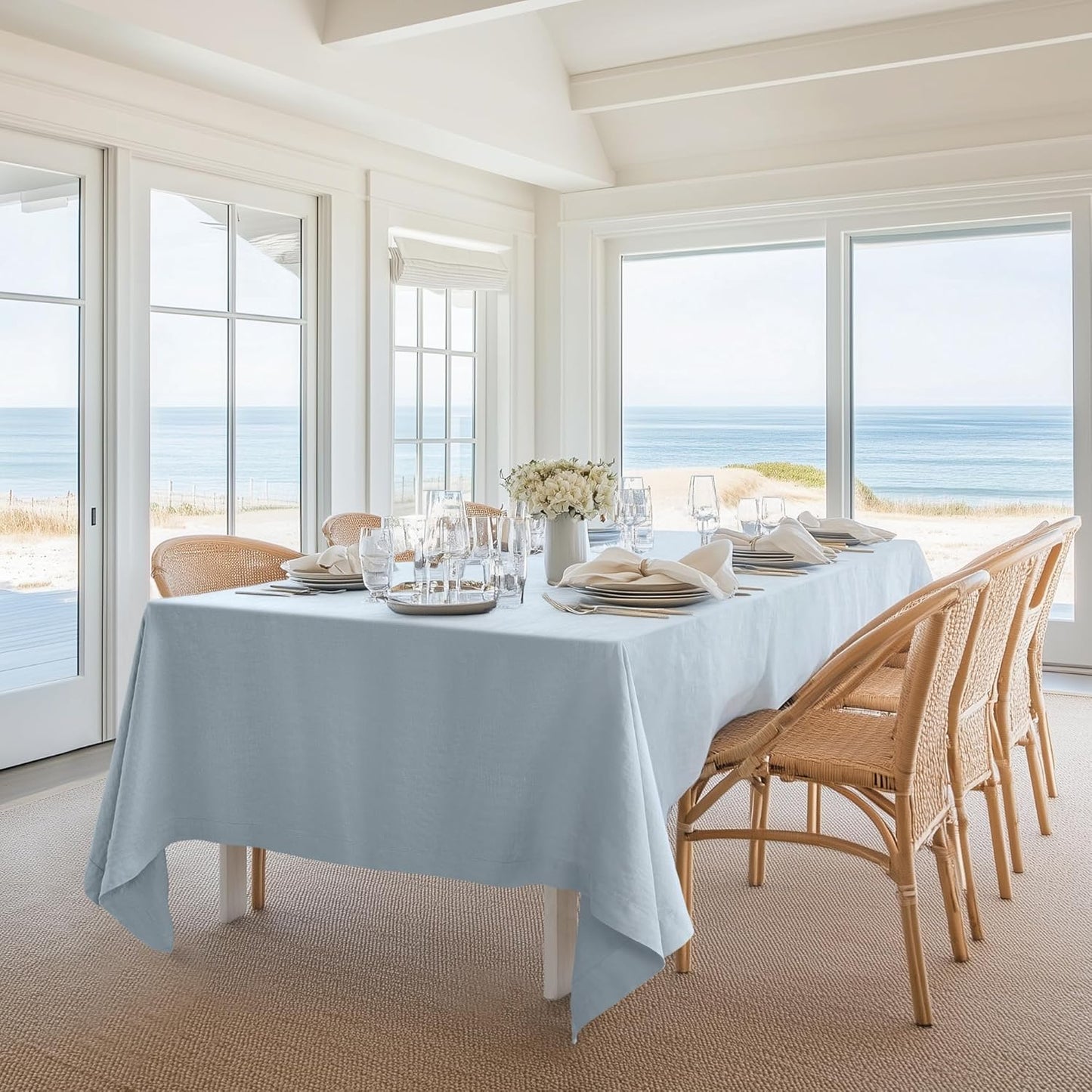 Linen World Blue Linen Tablecloth - 100% French Linen Table Cloth 132" x 90" Inch,Washable Rectangular Tablecloth for Dining,Outdoor,Weddings and Restaurants,Decorative Thanksgiving Christmas