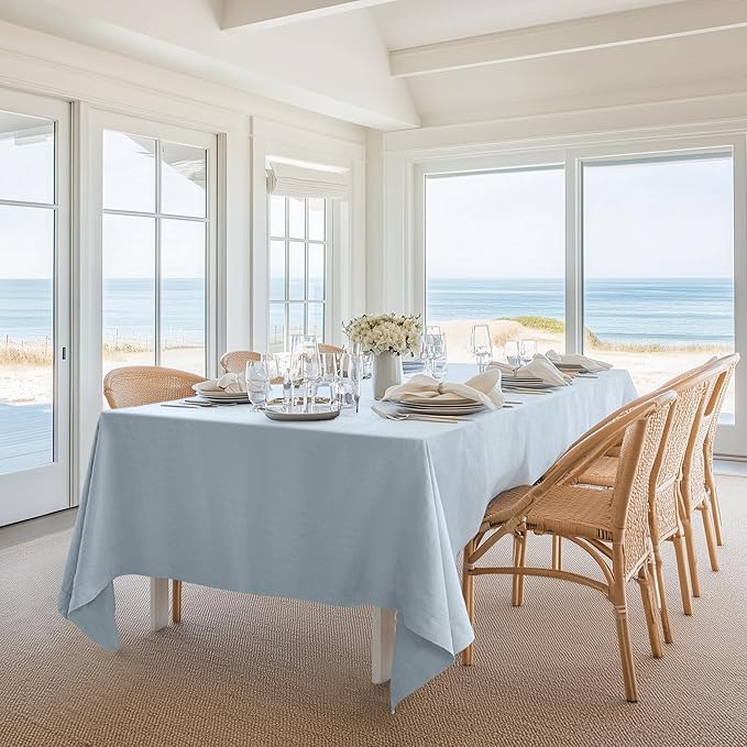 Linen World Blue Linen Tablecloth - 100% French Linen Table Cloth 72" x 72" Inch,Washable Square Tablecloth for Dining,Outdoor,Weddings and Restaurants,Decorative Thanksgiving Christmas - Mist Blue