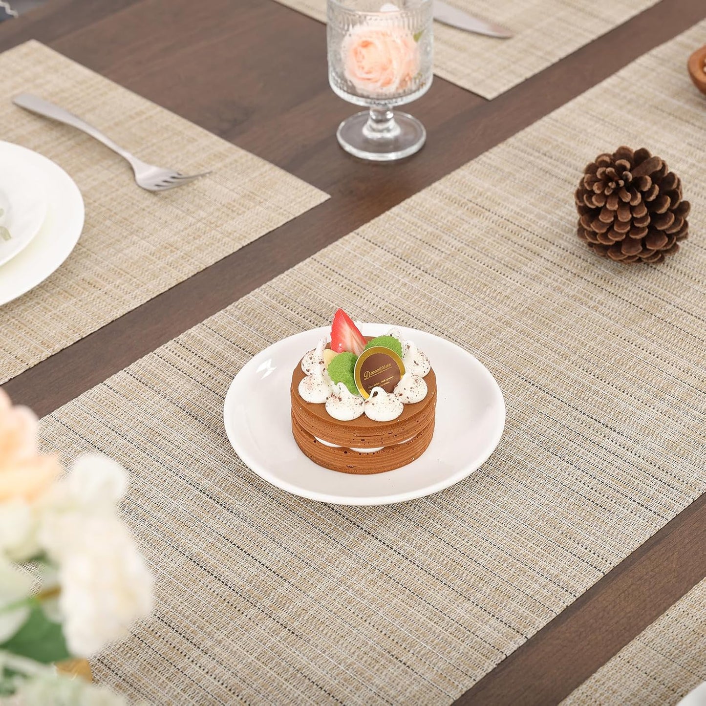 Myir JUN Table Runner, Vinyl Table Runner Indoor 55 Inch Long Arbitrarily Cropped Runner for Table Heatproof for Home Party (Beige, 15 x 55 inch)