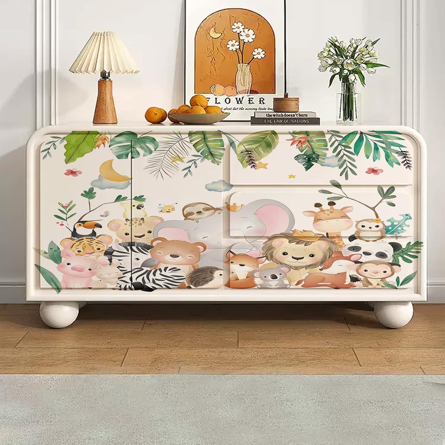 Cute Elephant Lion Panda Door Wall Stickers Baby Nursery Children's Room Wall Decor, Reusable Vinyl, Peel and Stick, Kids Mural Stickers
