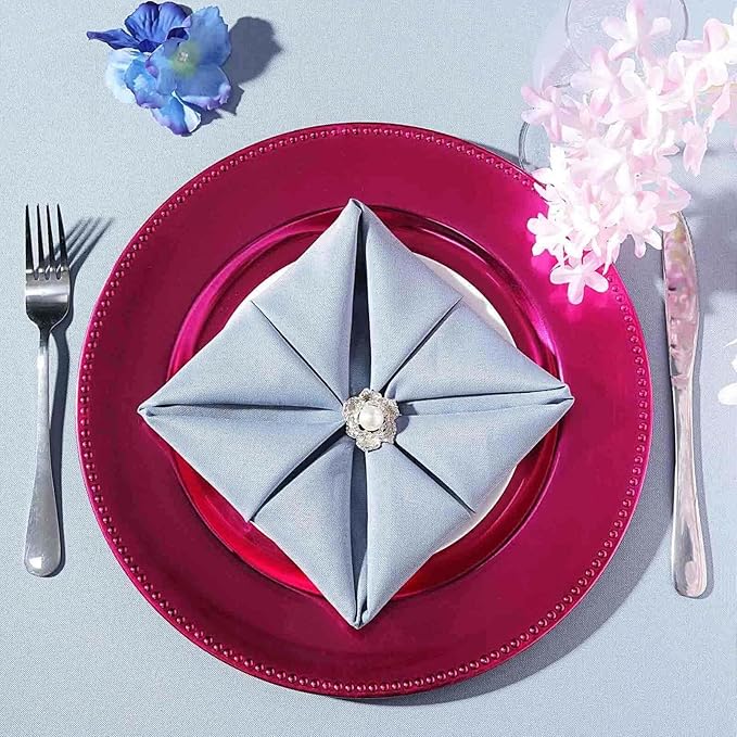 Efavormart 12 pcs 13" Hot Pink Beaded Round Charger Plates for Tabletop Decor Holiday Wedding Catering Event Decoration