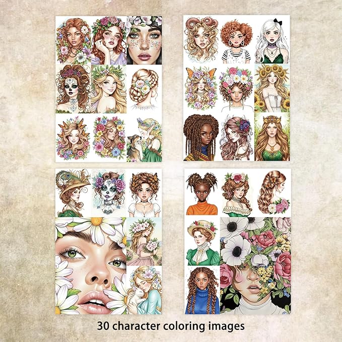 ZHIJIANHZ Coloring Book for Adults with Detailed Portraits and Fashion Illustrations, 30 Pages of People and Character Designs for Artistic Relaxation, 6.7x6.7 Inch for Stress Relief