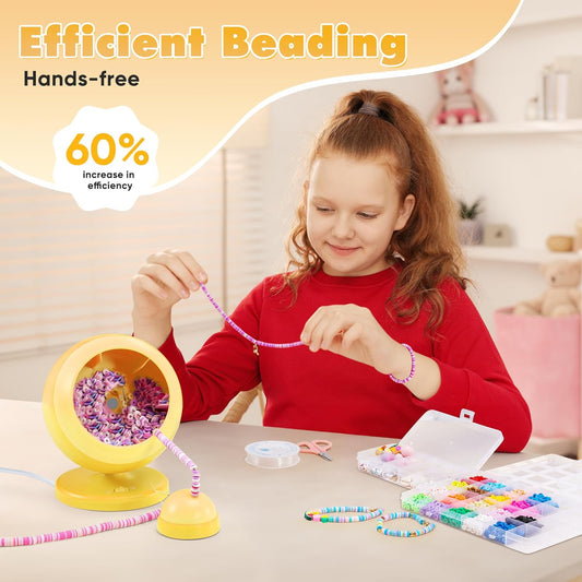 ETUDAW Bead Spinner, 4500 PCS Clay Beads and Electric Bracelet Maker with Needles and Thread for Bracelets, Necklace, Charms, DIY Birthday Gifts(Yellow)