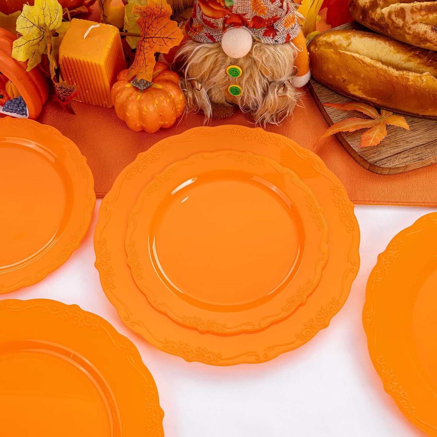 U-QE 60 Pieces Thanksgiving Plates - Thanksgiving Plastic Plates Disposable - Orange Plastic Plate for Party Including 30 Dinner 10.25 '' & 30 Dessert Plate 7.5 ''