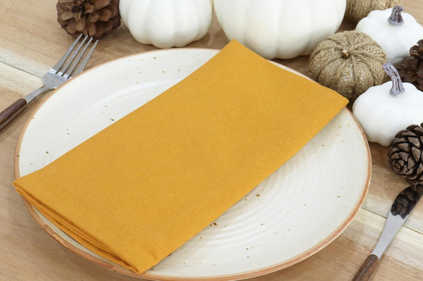 PurpleEssences Set of 12 Cloth Dinner Napkins 100% Cotton 18x18 Inch - Soft Durable Washable - Ideal for Farmhouse Party Fall Thanksgiving - Perfect Everyday Use Table Linen - Golden Yellow