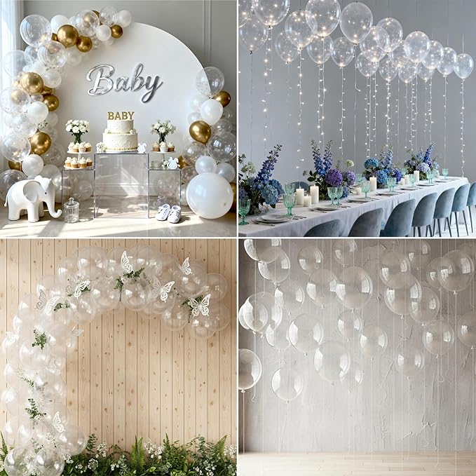 Clear Balloons 100 Pack 12 Inch Latex Transparent Balloons for Baby Shower Christmas Graduation Wedding Anniversary Engagement Bridal Shower Birthday Bubble Party Decorations