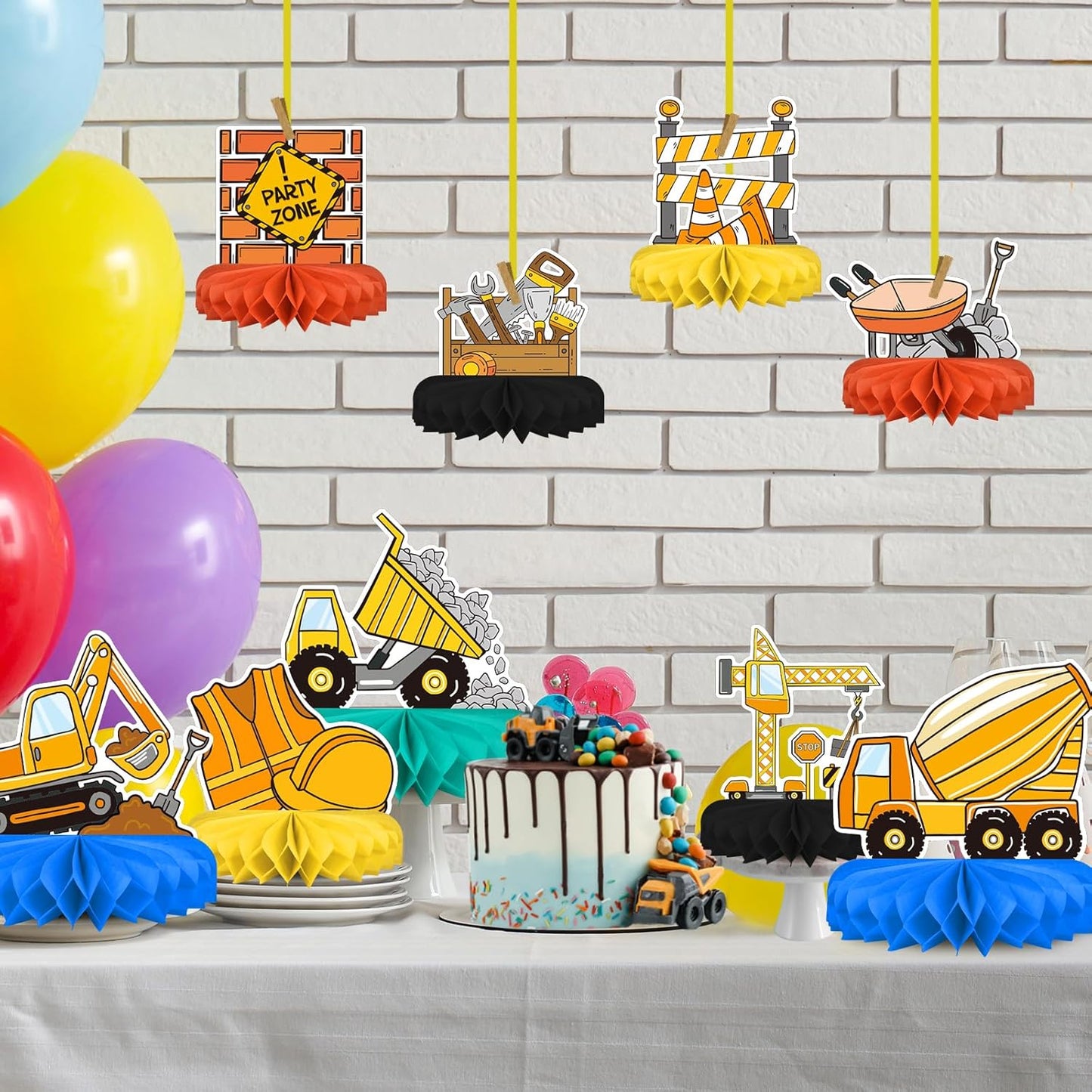 Construction Birthday Party Supplies Kit - Construction Themed Honeycomb Centerpiece ，Table Decorations for Kids' Construction Themed Birthday Party Decorations