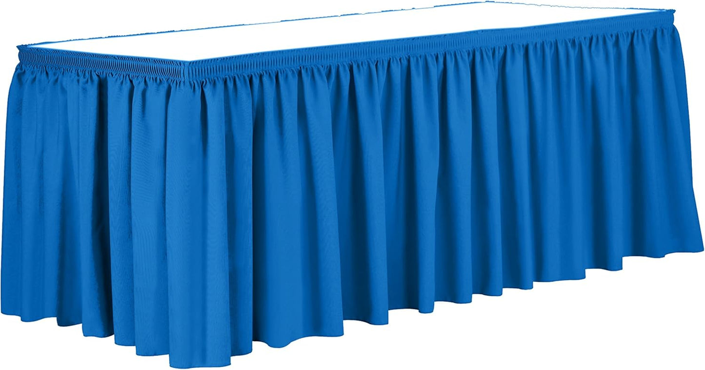 Ultimate Textile Pleat Polyester Fabric Table Skirt - Machine Washable, Flame Resistant, Cut & Sewn in NJ, Desk Skirt - Cobalt, 21' Shirred Pleat x 42" h