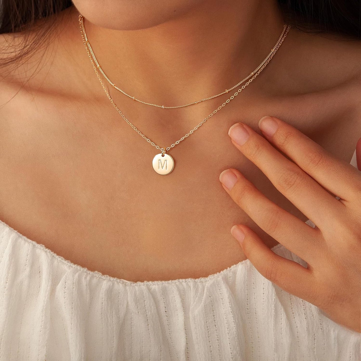 IEFWELL Stocking Stuffer for Teen Girls - Necklaces for Women Girls, 14K Gold-Plated Double Side Engraved Hammered Coin Necklaces, Layered Necklace Jewelry Pendant Gifts for Teen Girls Kids