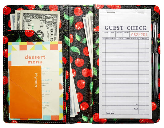 Mymazn Black Cherry Server Books for Waitress Book Waiter Book Server Booklet Restaurant Waitstaff Organizer, Serving Book Guest Check Book Holder Money Pocket Fits Server Apron
