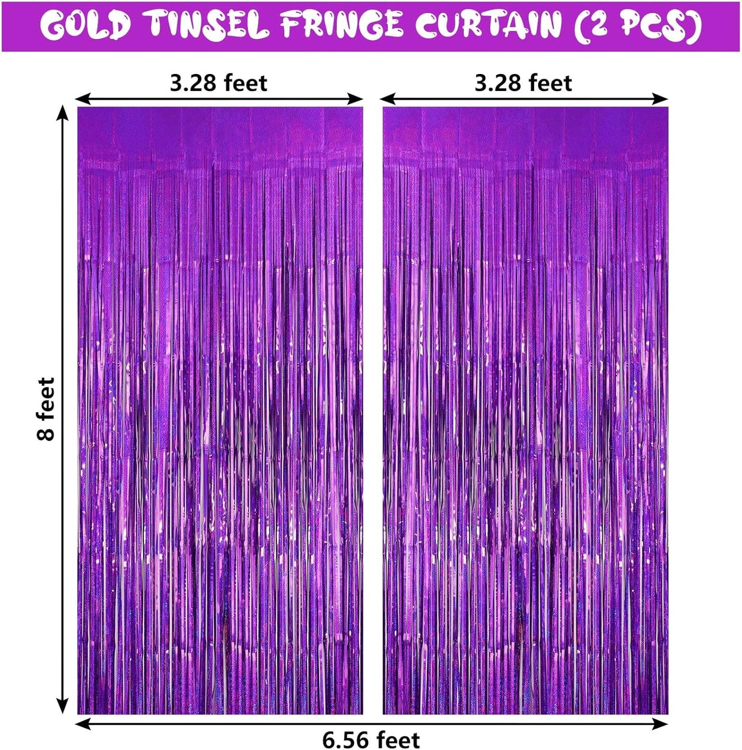 Purple Tinsel Foil Fringe Curtain Backdrop, 2 Pack Metallic Glitter Curtains Party Decorations Streamers, Xmas Purple Backdrop for Birthday Wedding Bridal Shower Homecoming New Year
